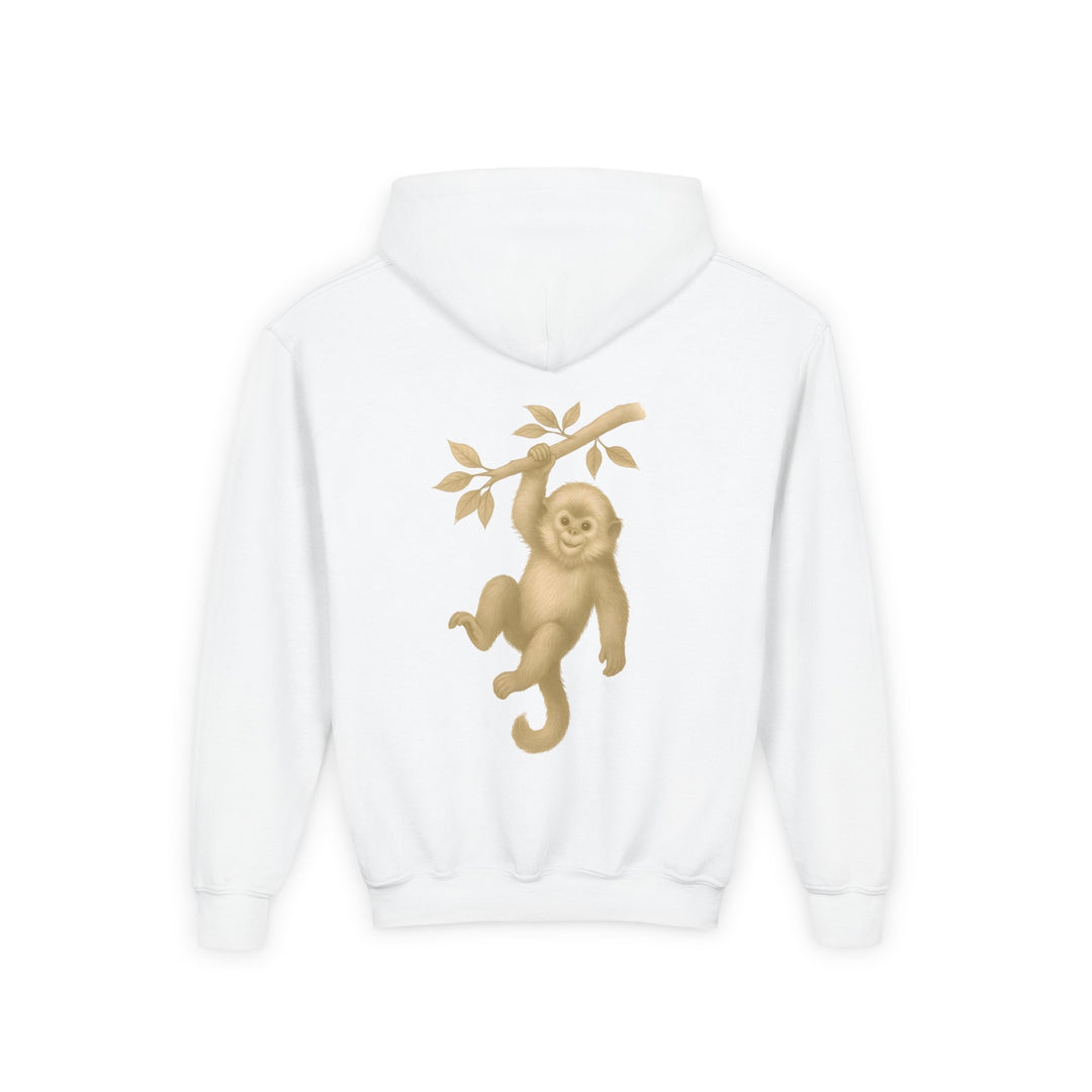 Kids Golden Snub-Nosed Monkey "Lighten Up. Do Nothing. On Purpose." Heavy Blend Hoodie | Back Print Design | Joyful & Playful | Inspirational Message