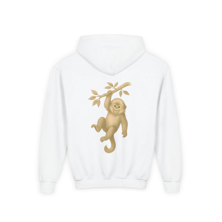 Kids Golden Snub-Nosed Monkey "Lighten Up. Do Nothing. On Purpose." Heavy Blend Hoodie | Back Print Design | Joyful & Playful | Inspirational Message