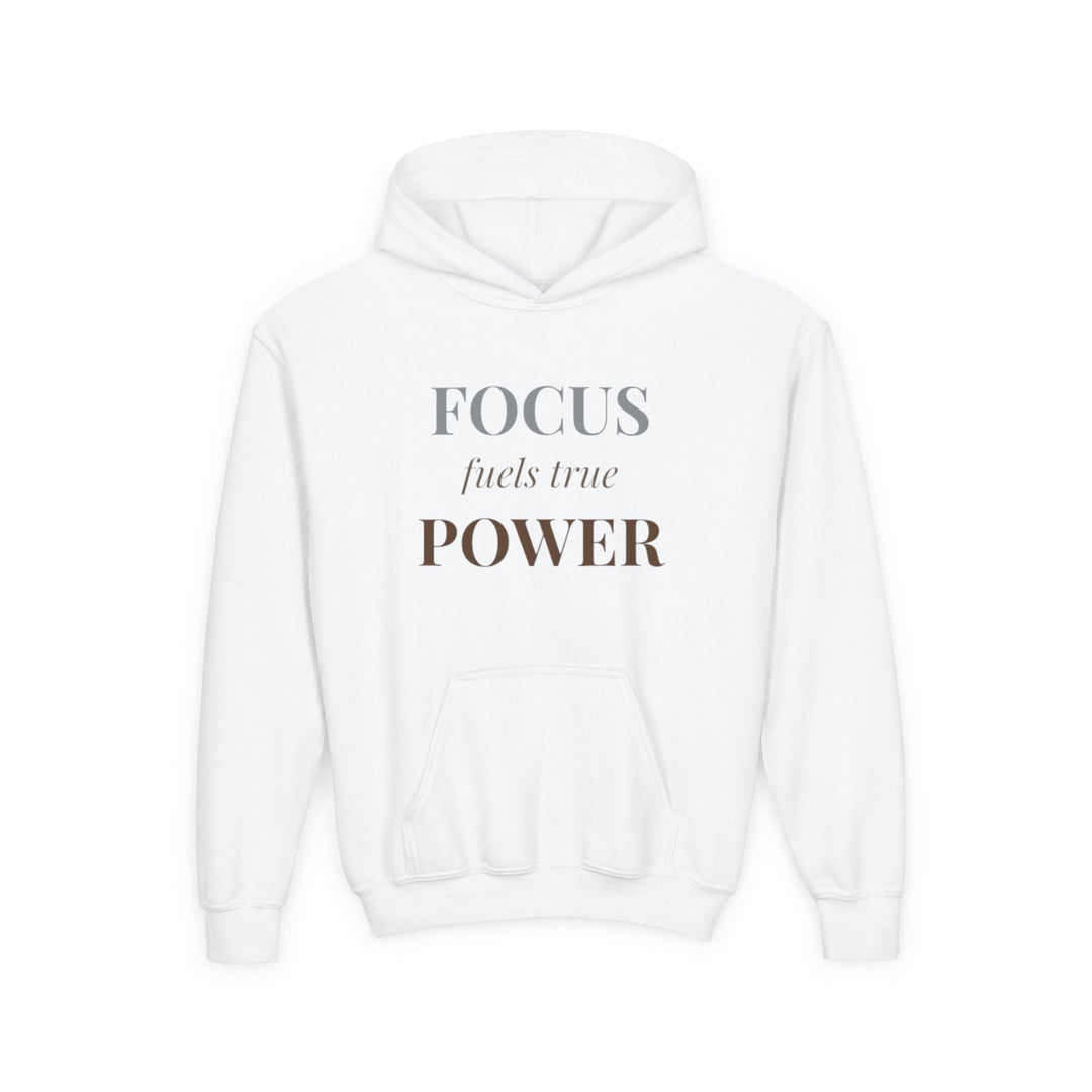 Kids Tiger "Power Through" Heavy Blend Hoodie | Front Text & Back Animal Print | Empowered & Bold | Inspirational Message
