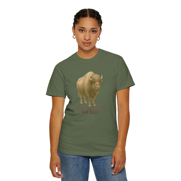 Guard What's Sacred – Bison | Connected & Compassionate | Sketch Series by Pure Perspective App | Eco Friendly Graphic Tee
