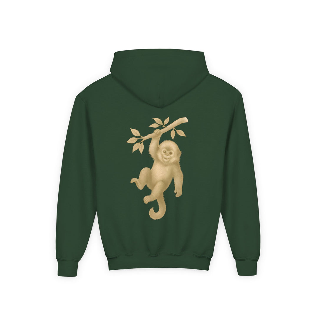 Kids Golden Snub-Nosed Monkey "Lighten Up. Do Nothing. On Purpose." Heavy Blend Hoodie | Back Print Design | Joyful & Playful | Inspirational Message