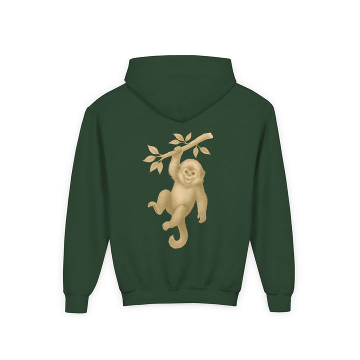 Kids Golden Snub-Nosed Monkey "Lighten Up. Do Nothing. On Purpose." Heavy Blend Hoodie | Back Print Design | Joyful & Playful | Inspirational Message