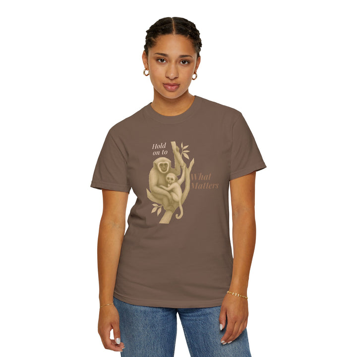 Hold on to What Matters – Gibbon | Connected & Compassionate | Sketch Series by Pure Perspective App | Eco Friendly Graphic Tee