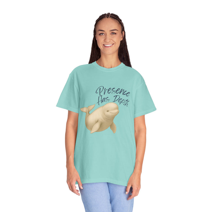 Presence Has Depth – Beluga Whale | Grounded & Gentle | Sketch Series by Pure Perspective | Eco Friendly Graphic Tee