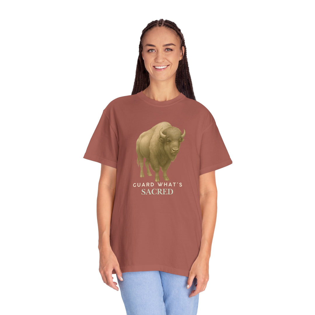 Guard What's Sacred – Bison | Connected & Compassionate | Sketch Series by Pure Perspective App | Eco Friendly Graphic Tee