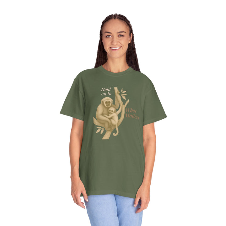 Hold on to What Matters – Gibbon | Connected & Compassionate | Sketch Series by Pure Perspective App | Eco Friendly Graphic Tee