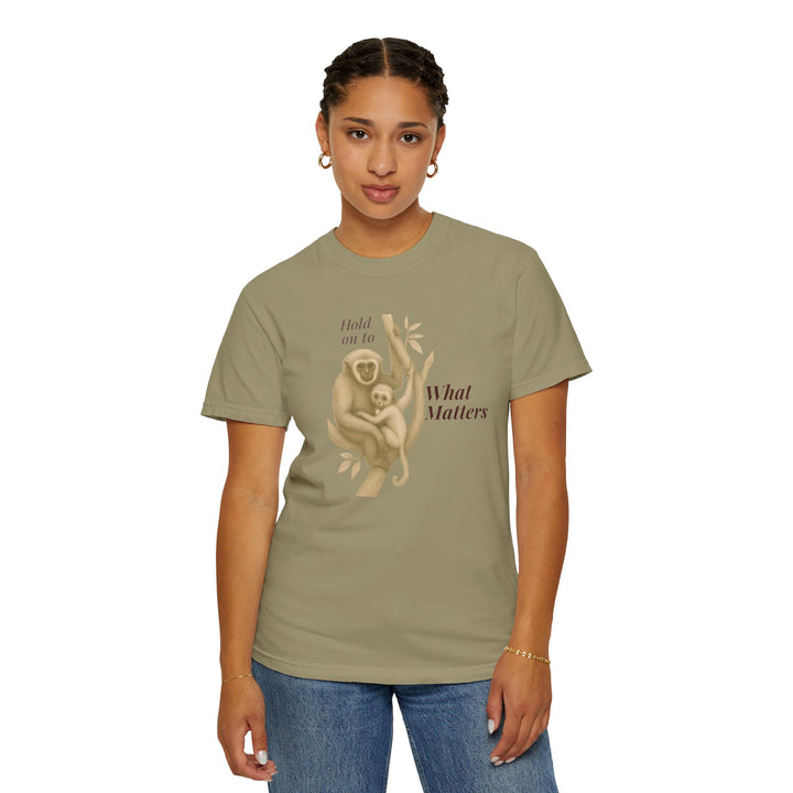 Hold on to What Matters – Gibbon | Connected & Compassionate | Sketch Series by Pure Perspective App | Eco Friendly Graphic Tee