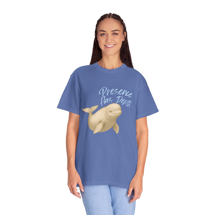 Presence Has Depth – Beluga Whale | Grounded & Gentle | Sketch Series by Pure Perspective | Eco Friendly Graphic Tee