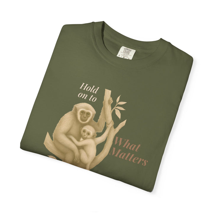 Hold on to What Matters – Gibbon | Connected & Compassionate | Sketch Series by Pure Perspective App | Eco Friendly Graphic Tee