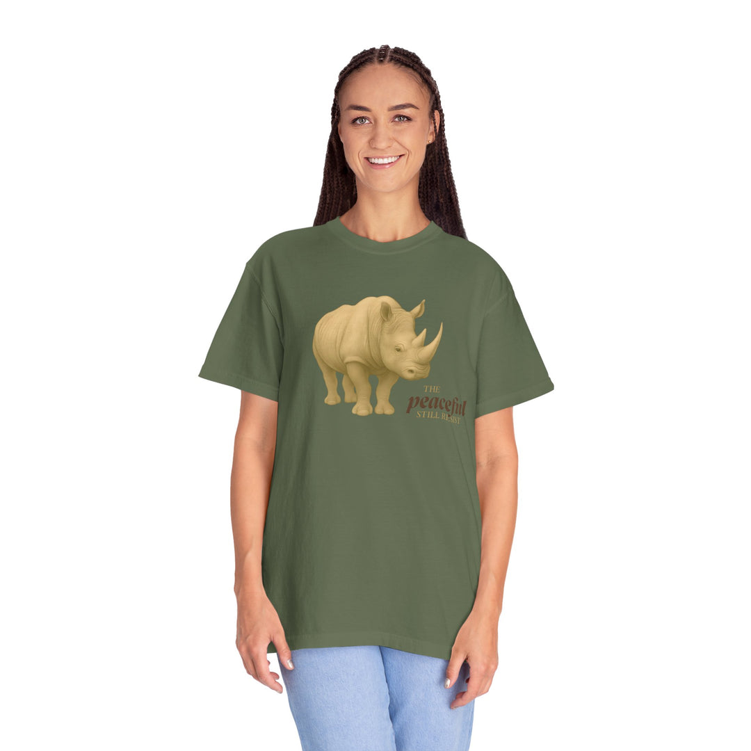 The Peaceful Still Resist – Rhino Edition | Patient & Peaceful | Sketch Series by Pure Perspective | Eco Friendly Graphic Tee