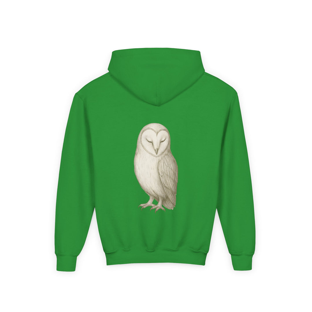 Kids Barn Owl "Let Quiet Lead" Heavy Blend Hoodie | Back Print Design | Calm & Centered | Inspirational Message