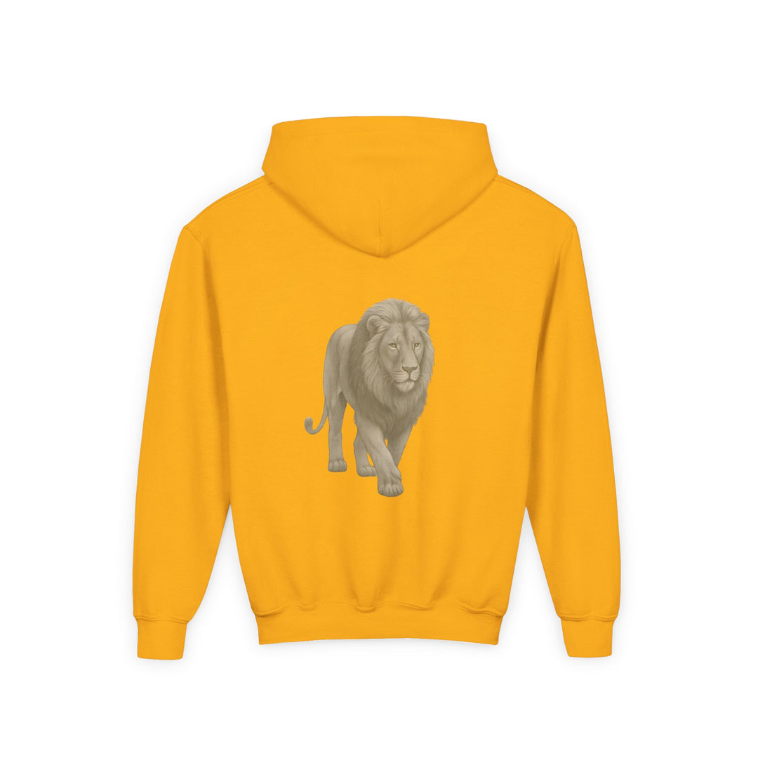 Kids Lion "Show Up" Heavy Blend Hoodie | Front Text & Back Animal Print | Empowered & Bold | Inspirational Message