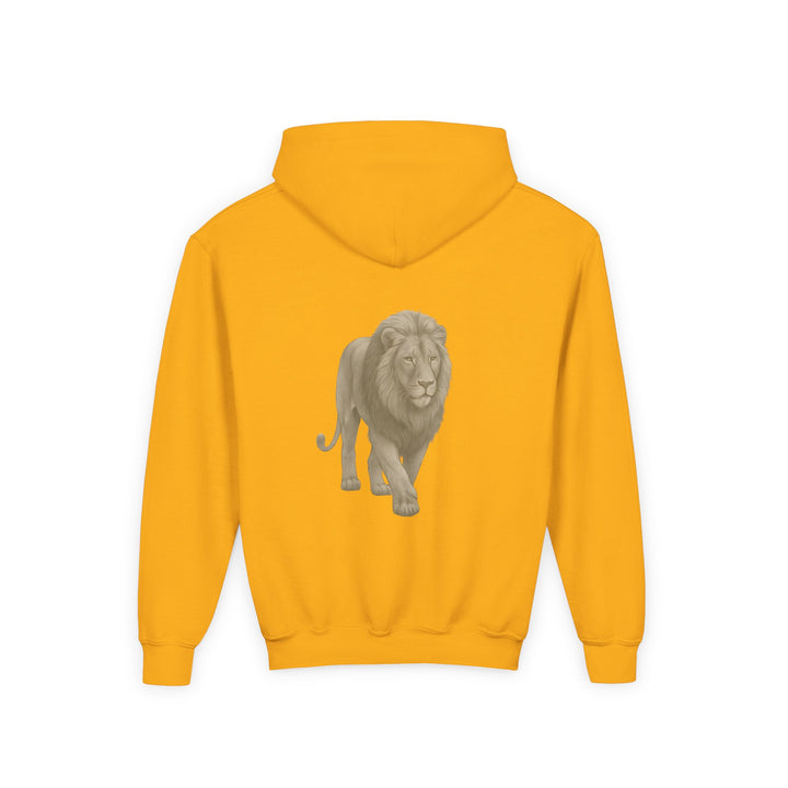 Kids Lion "Show Up" Heavy Blend Hoodie | Front Text & Back Animal Print | Empowered & Bold | Inspirational Message