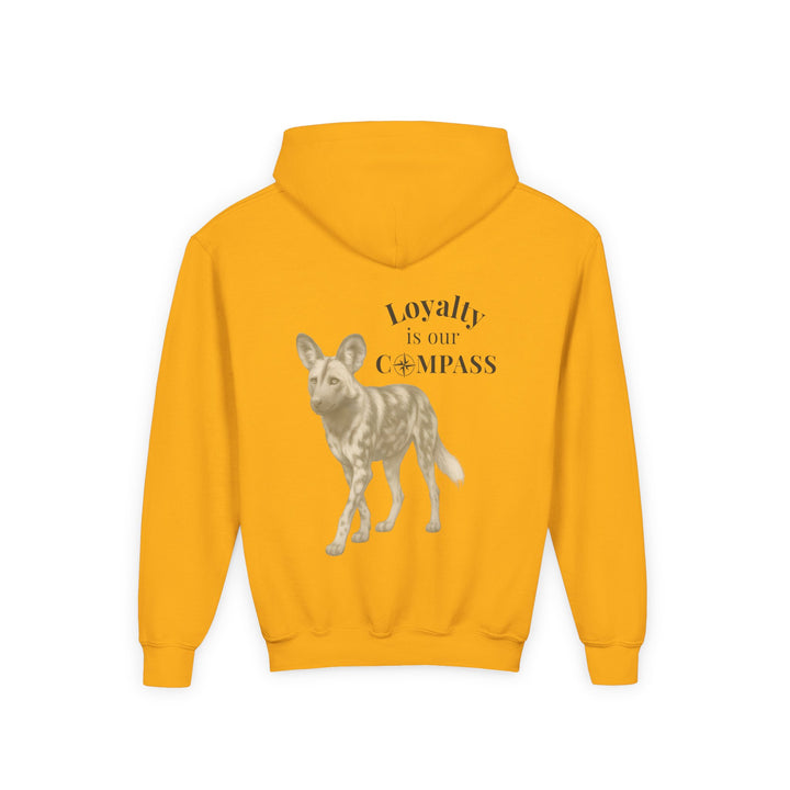 Kids African Wild Dog "Loyalty is Our Compass" Heavy Blend Hoodie | Back Print Design | Empowered & Bold | Inspirational Message