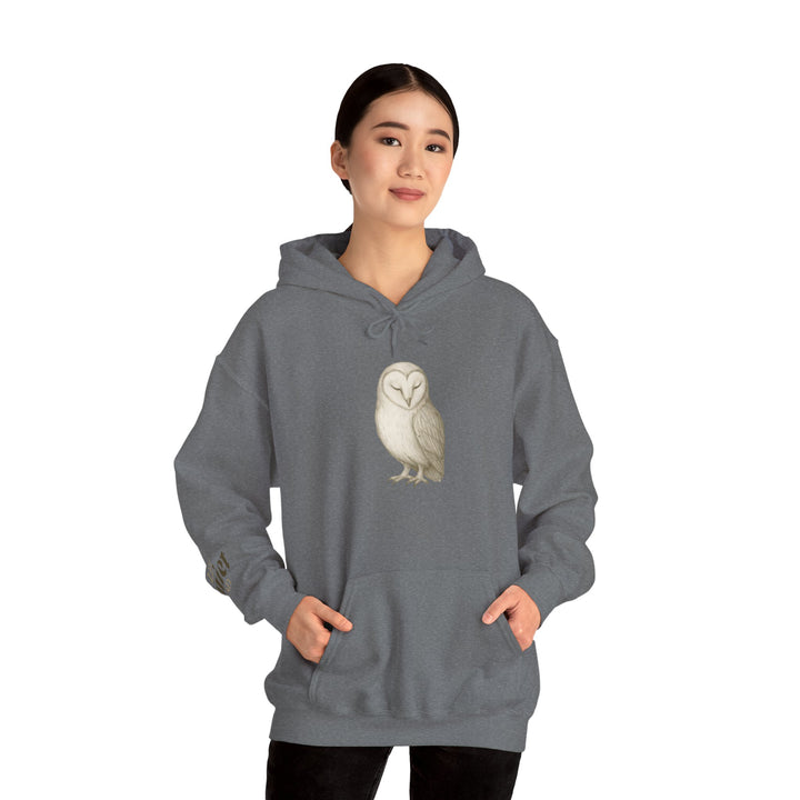 Let Quiet Lead – Barn Owl Edition | Calm & Centered Series | Unisex Heavy Blend™ Hooded Sweatshirt | Eco-Friendly Apparel