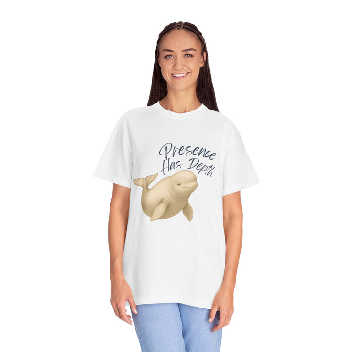 Presence Has Depth – Beluga Whale | Grounded & Gentle | Sketch Series by Pure Perspective | Eco Friendly Graphic Tee