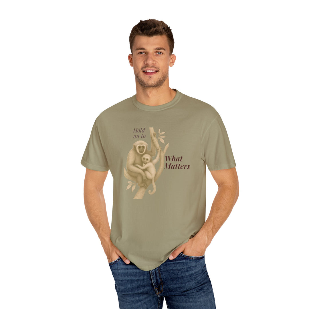 Hold on to What Matters – Gibbon | Connected & Compassionate | Sketch Series by Pure Perspective App | Eco Friendly Graphic Tee