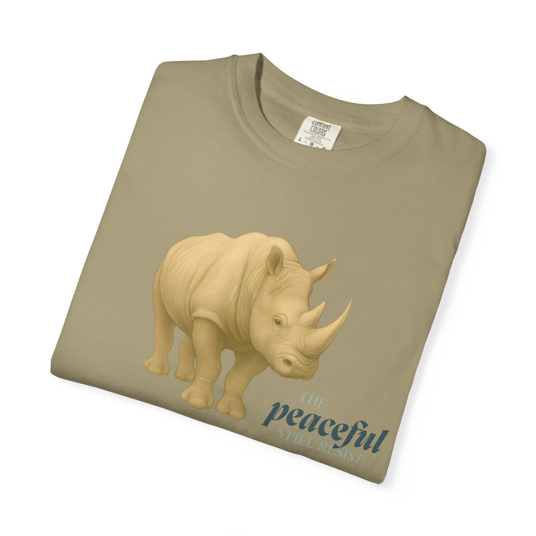 The Peaceful Still Resist – Rhino Edition | Patient & Peaceful | Sketch Series by Pure Perspective | Eco Friendly Graphic Tee