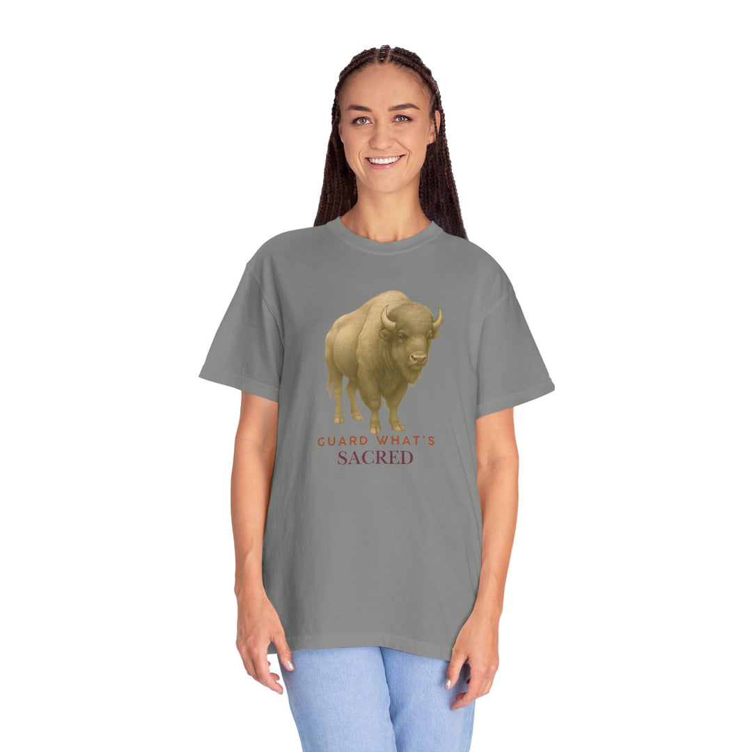 Guard What's Sacred – Bison | Connected & Compassionate | Sketch Series by Pure Perspective App | Eco Friendly Graphic Tee