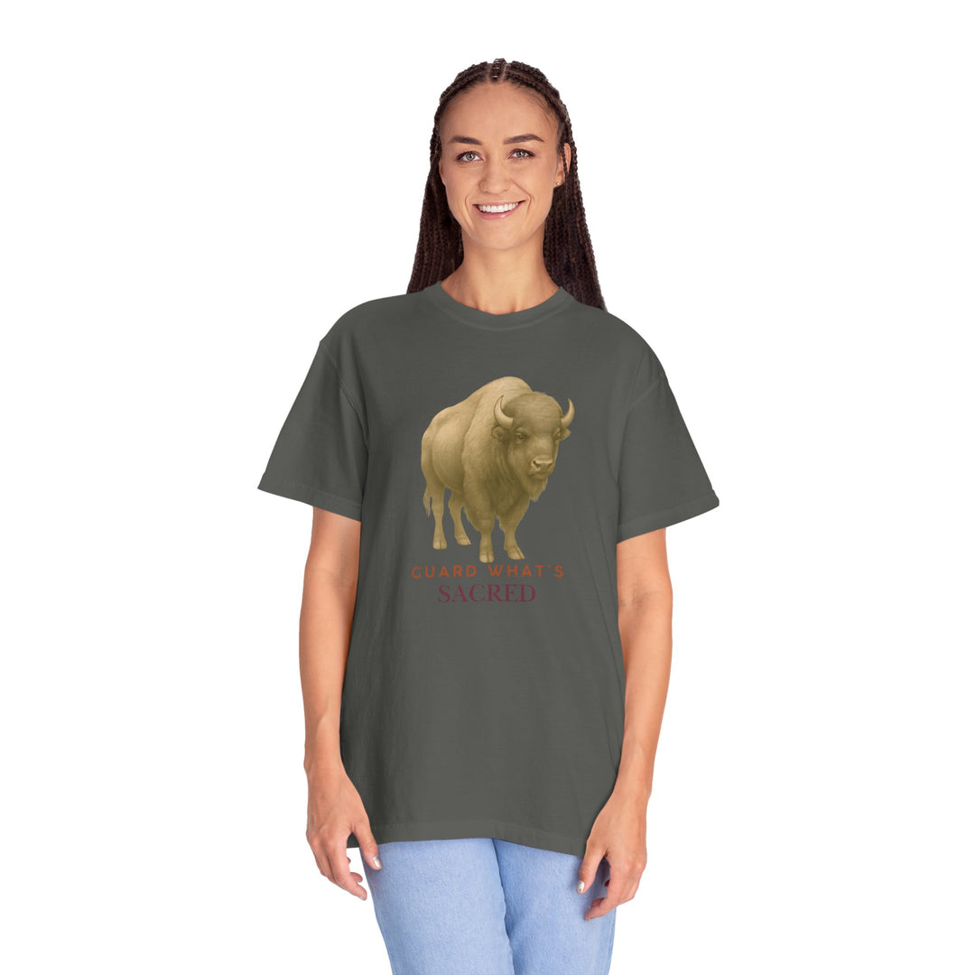 Guard What's Sacred – Bison | Connected & Compassionate | Sketch Series by Pure Perspective App | Eco Friendly Graphic Tee