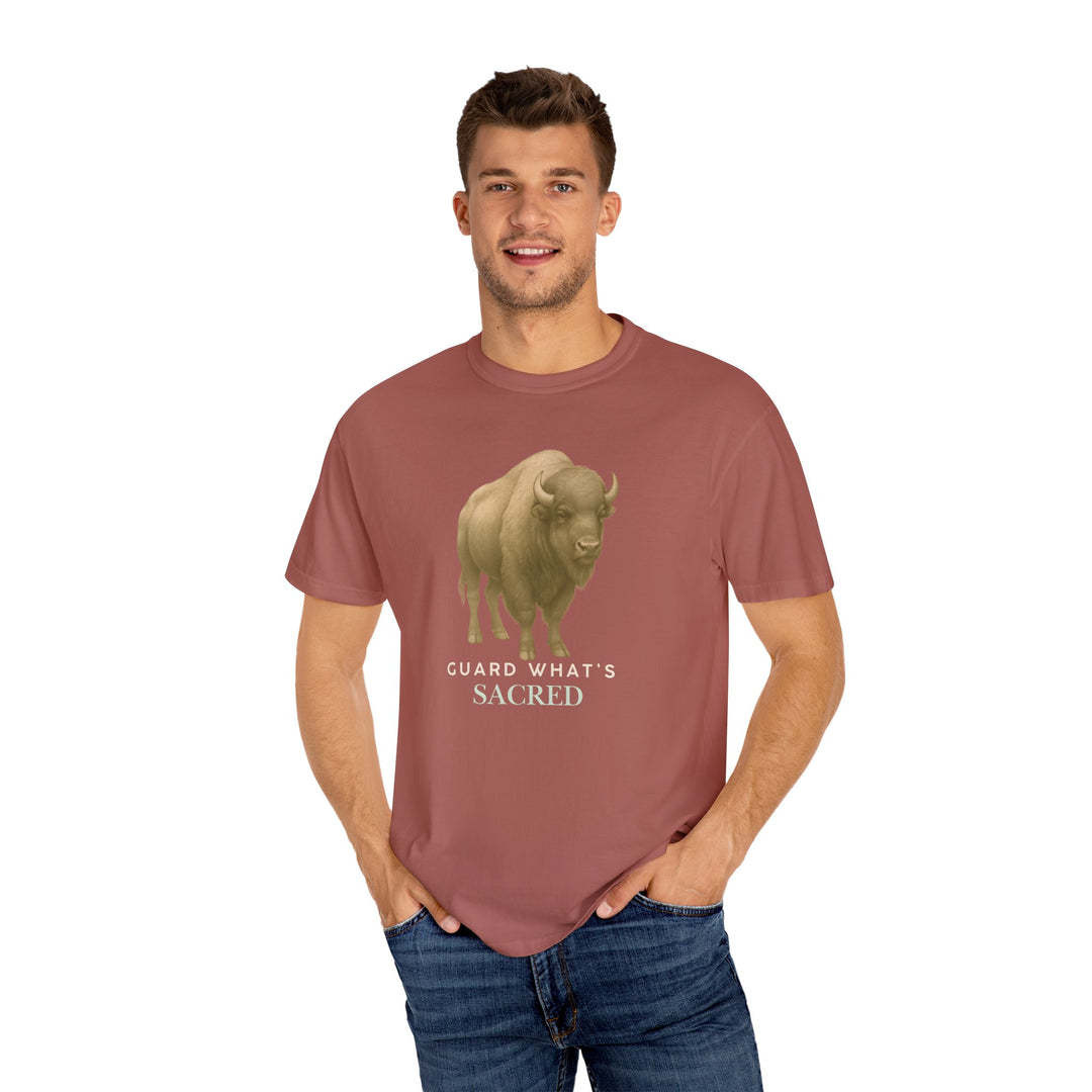 Guard What's Sacred – Bison | Connected & Compassionate | Sketch Series by Pure Perspective App | Eco Friendly Graphic Tee