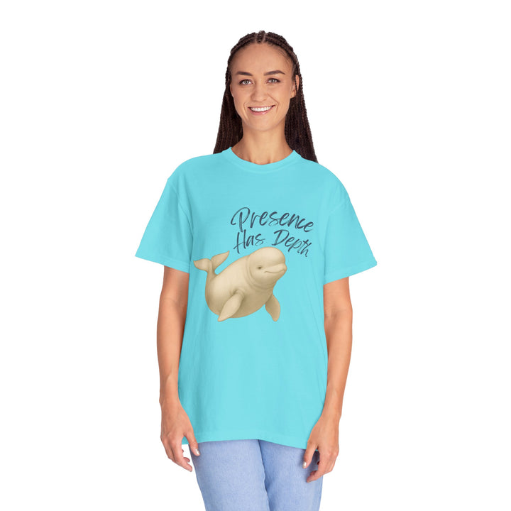 Presence Has Depth – Beluga Whale | Grounded & Gentle | Sketch Series by Pure Perspective | Eco Friendly Graphic Tee