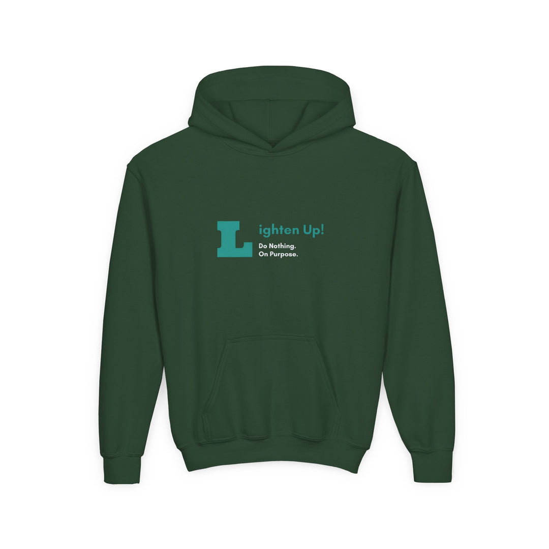 Kids Golden Snub-Nosed Monkey "Lighten Up. Do Nothing. On Purpose." Heavy Blend Hoodie | Back Print Design | Joyful & Playful | Inspirational Message