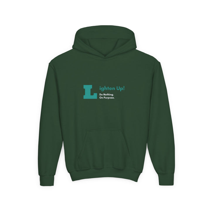 Kids Golden Snub-Nosed Monkey "Lighten Up. Do Nothing. On Purpose." Heavy Blend Hoodie | Back Print Design | Joyful & Playful | Inspirational Message