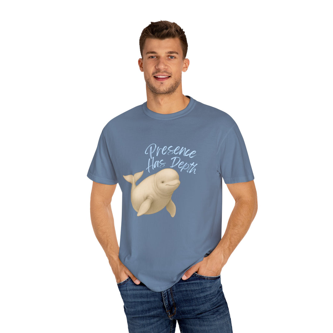 Presence Has Depth – Beluga Whale | Grounded & Gentle | Sketch Series by Pure Perspective | Eco Friendly Graphic Tee