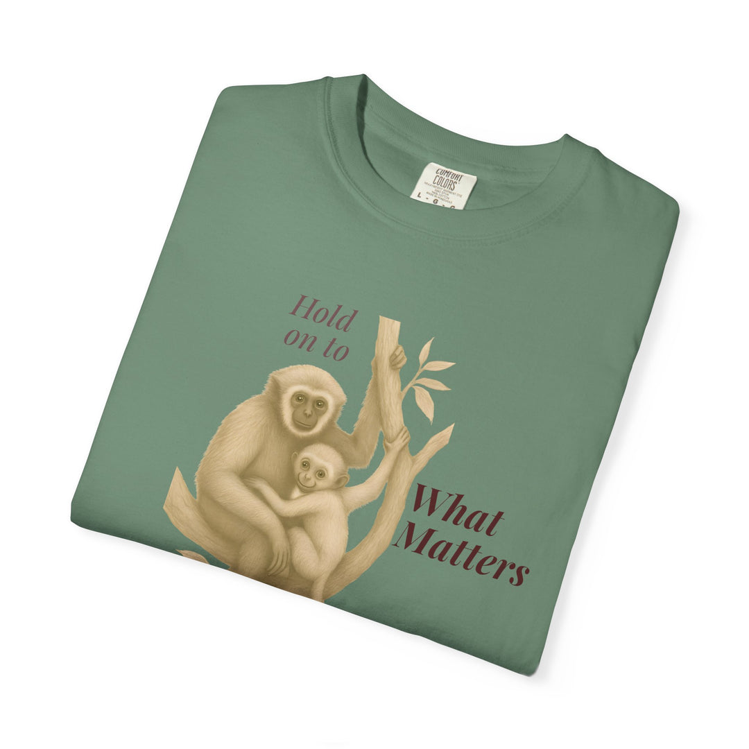 Hold on to What Matters – Gibbon | Connected & Compassionate | Sketch Series by Pure Perspective App | Eco Friendly Graphic Tee