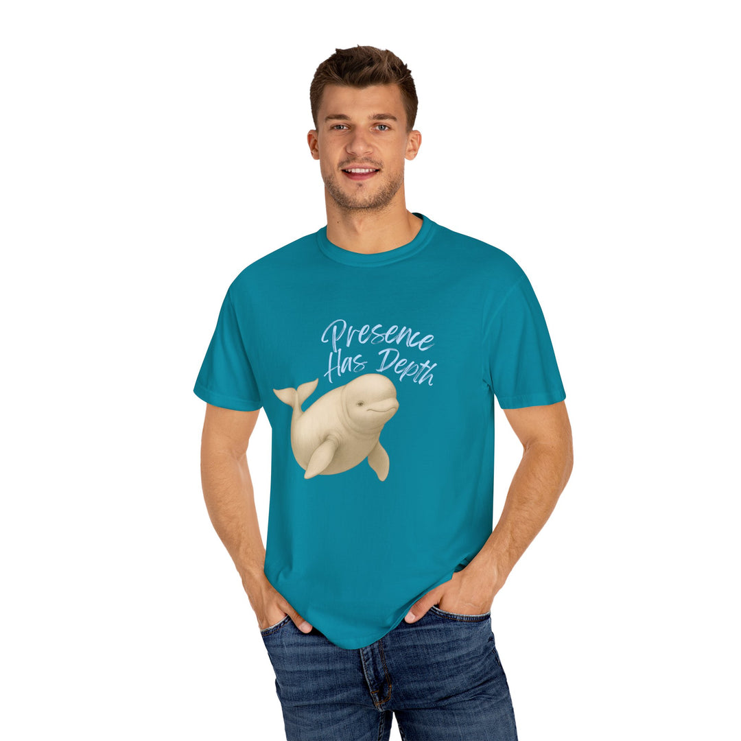 Presence Has Depth – Beluga Whale | Grounded & Gentle | Sketch Series by Pure Perspective | Eco Friendly Graphic Tee
