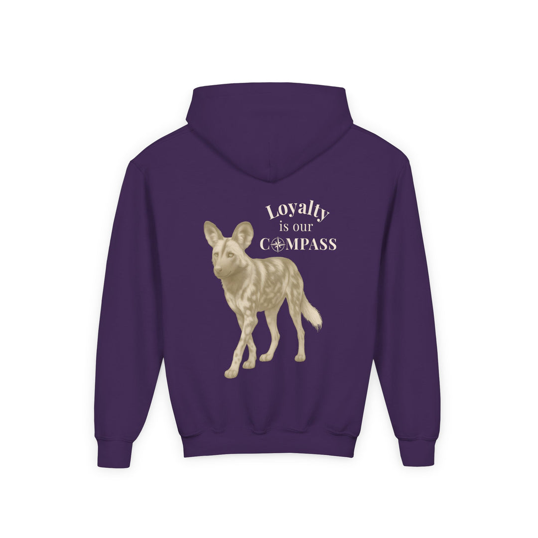 Kids African Wild Dog "Loyalty is Our Compass" Heavy Blend Hoodie | Back Print Design | Empowered & Bold | Inspirational Message