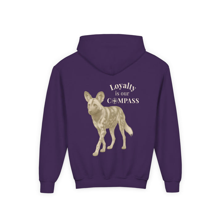 Kids African Wild Dog "Loyalty is Our Compass" Heavy Blend Hoodie | Back Print Design | Empowered & Bold | Inspirational Message