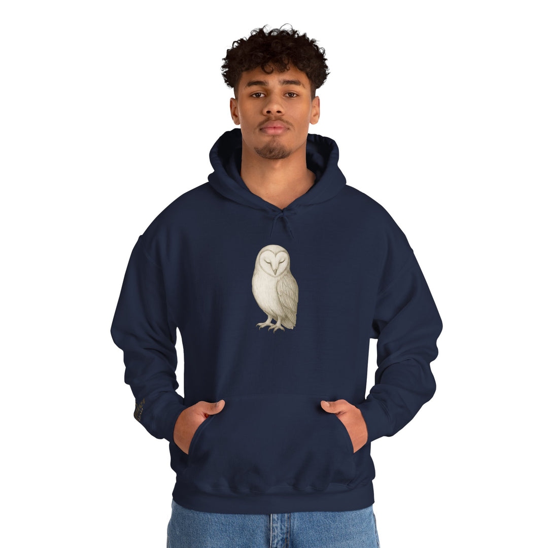Let Quiet Lead – Barn Owl Edition | Calm & Centered Series | Unisex Heavy Blend™ Hooded Sweatshirt | Eco-Friendly Apparel