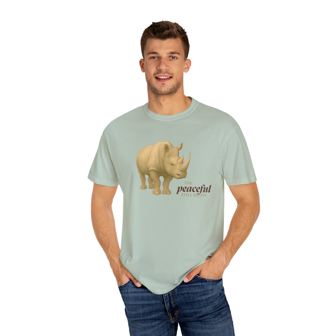 The Peaceful Still Resist – Rhino Edition | Patient & Peaceful | Sketch Series by Pure Perspective | Eco Friendly Graphic Tee