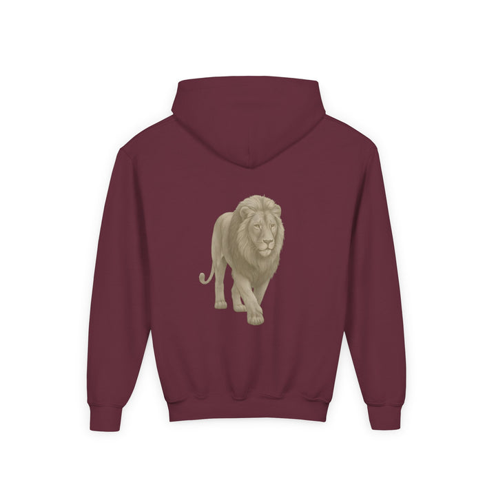 Kids Lion "Show Up" Heavy Blend Hoodie | Front Text & Back Animal Print | Empowered & Bold | Inspirational Message