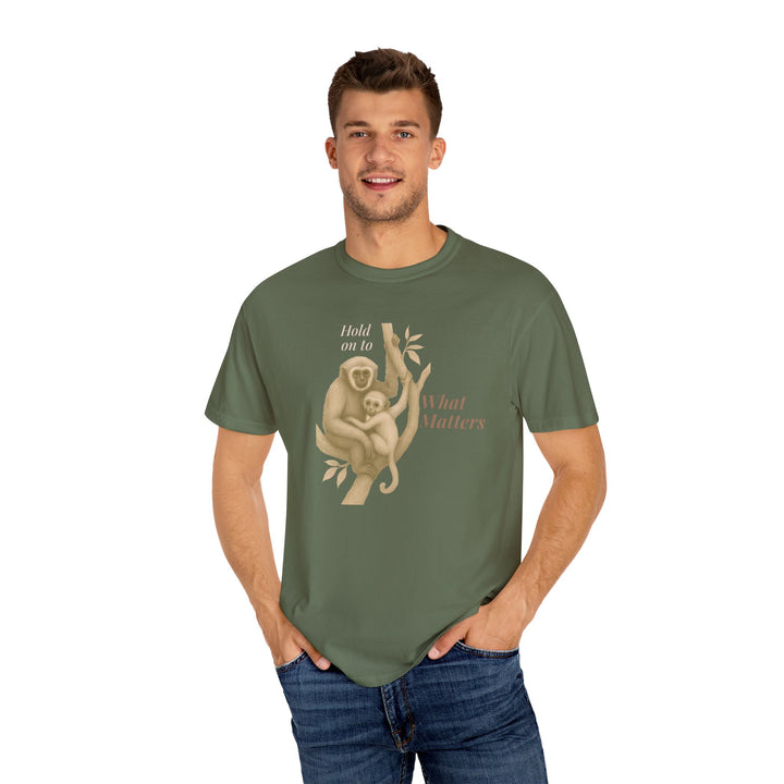 Hold on to What Matters – Gibbon | Connected & Compassionate | Sketch Series by Pure Perspective App | Eco Friendly Graphic Tee