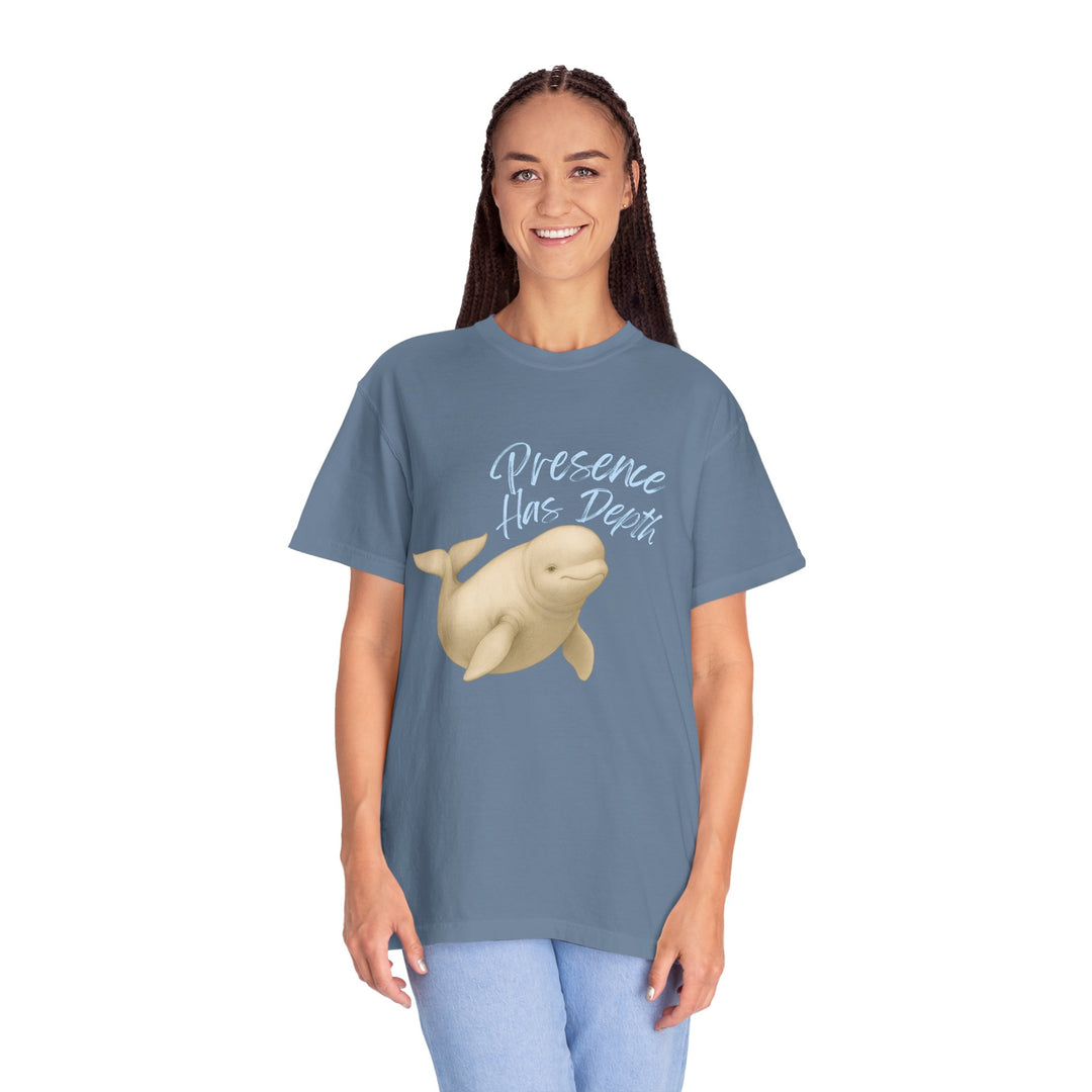 Presence Has Depth – Beluga Whale | Grounded & Gentle | Sketch Series by Pure Perspective | Eco Friendly Graphic Tee