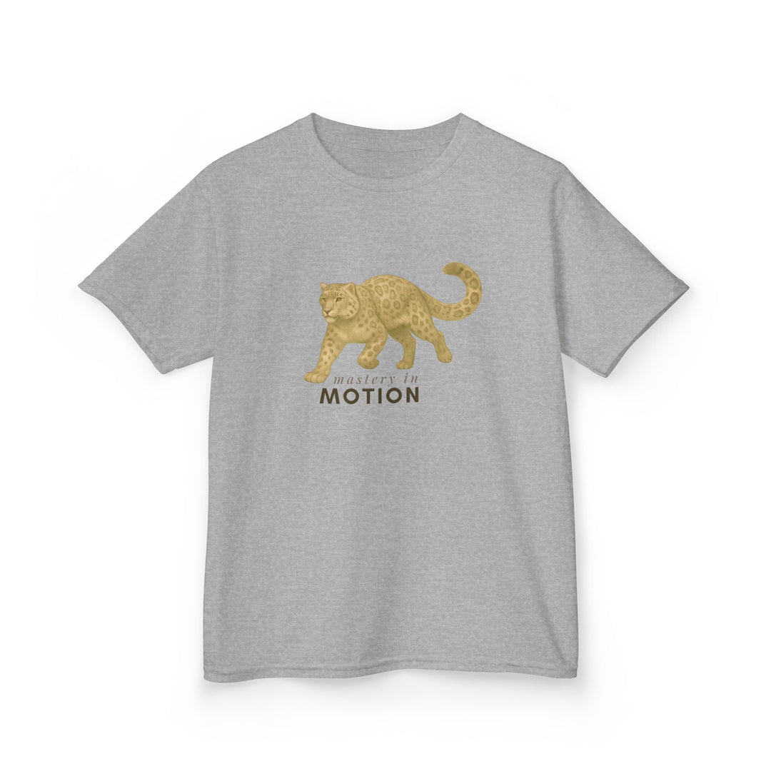 Kids Snow Leopard Tee | Mastery In Motion says "Practice Makes You Great" | Sketch Design | Eco-Conscious | Patient & Peaceful