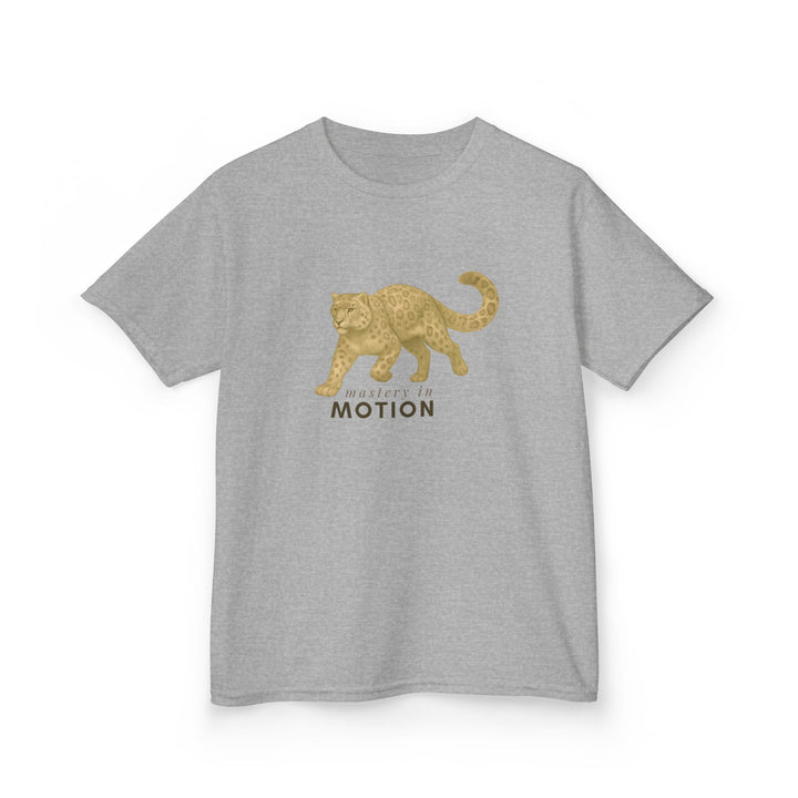 Kids Snow Leopard Tee | Mastery In Motion says "Practice Makes You Great" | Sketch Design | Eco-Conscious | Patient & Peaceful