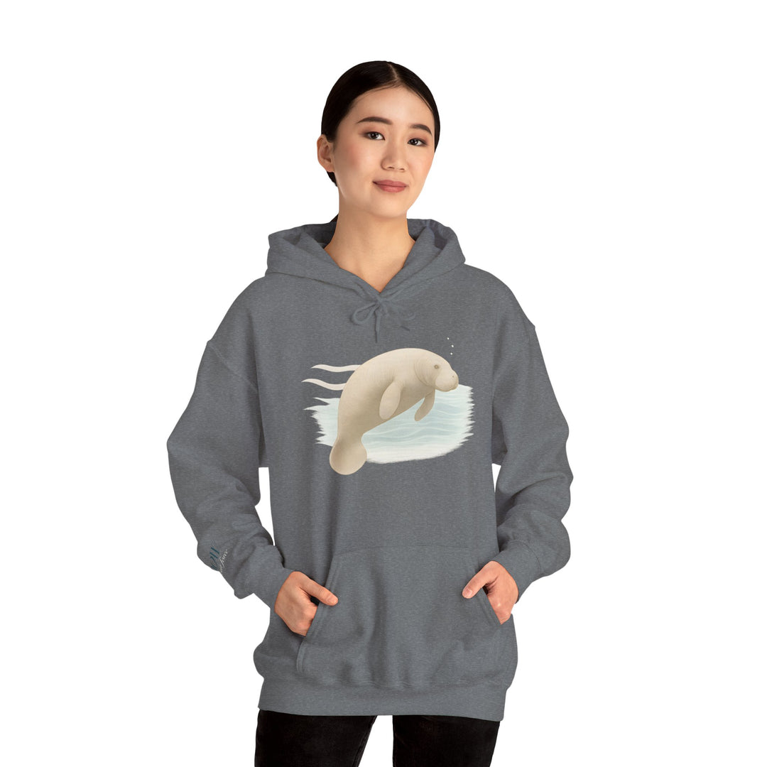 Flow without Force – Manatee | Calm & Centered Series | Unisex Heavy Blend™ Hooded Sweatshirt | Eco-Friendly Apparel