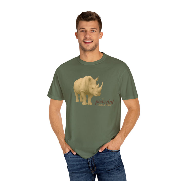 The Peaceful Still Resist – Rhino Edition | Patient & Peaceful | Sketch Series by Pure Perspective | Eco Friendly Graphic Tee