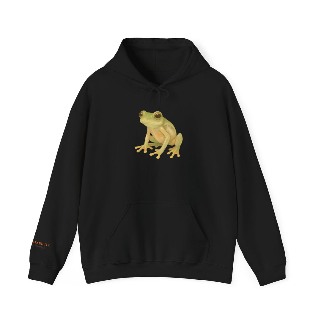 Vulnerability Takes Courage – Glass Frog Butterfly Edition | Hopeful & Healing Series | Unisex Heavy Blend™ Hooded Sweatshirt | Eco-Friendly Apparel
