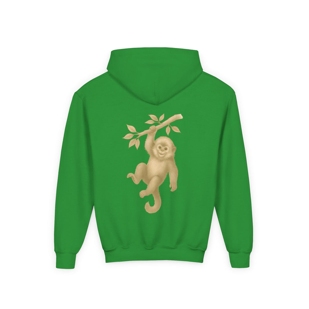 Kids Golden Snub-Nosed Monkey "Lighten Up. Do Nothing. On Purpose." Heavy Blend Hoodie | Back Print Design | Joyful & Playful | Inspirational Message