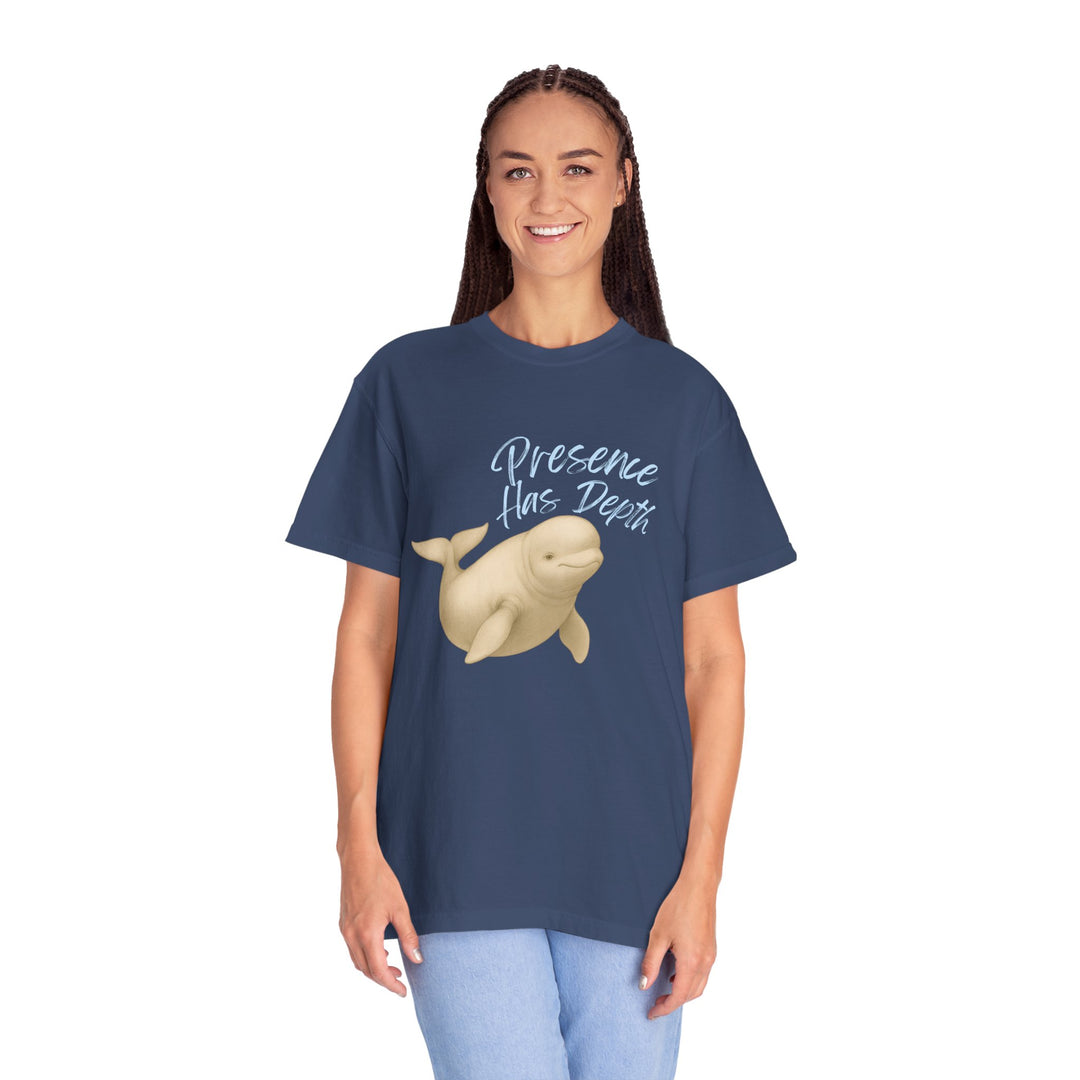 Presence Has Depth – Beluga Whale | Grounded & Gentle | Sketch Series by Pure Perspective | Eco Friendly Graphic Tee