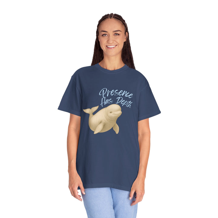 Presence Has Depth – Beluga Whale | Grounded & Gentle | Sketch Series by Pure Perspective | Eco Friendly Graphic Tee