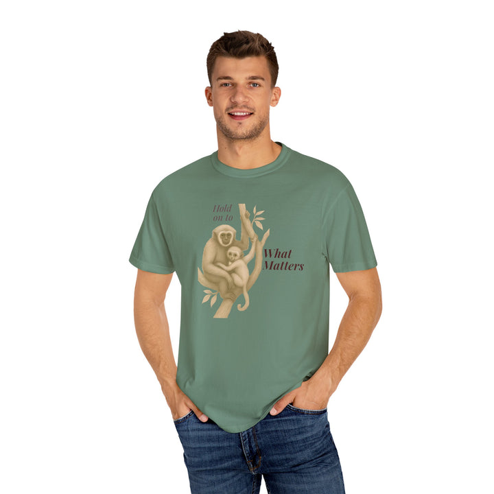 Hold on to What Matters – Gibbon | Connected & Compassionate | Sketch Series by Pure Perspective App | Eco Friendly Graphic Tee