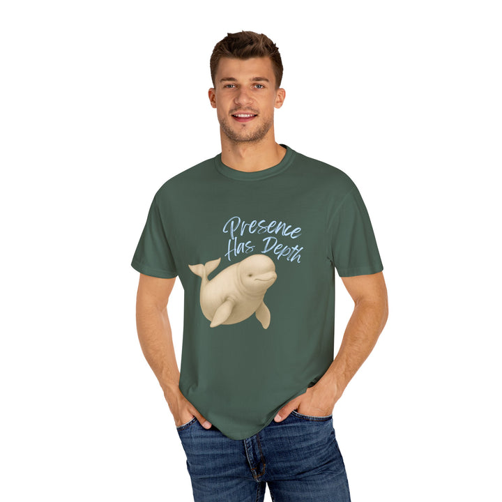 Presence Has Depth – Beluga Whale | Grounded & Gentle | Sketch Series by Pure Perspective | Eco Friendly Graphic Tee