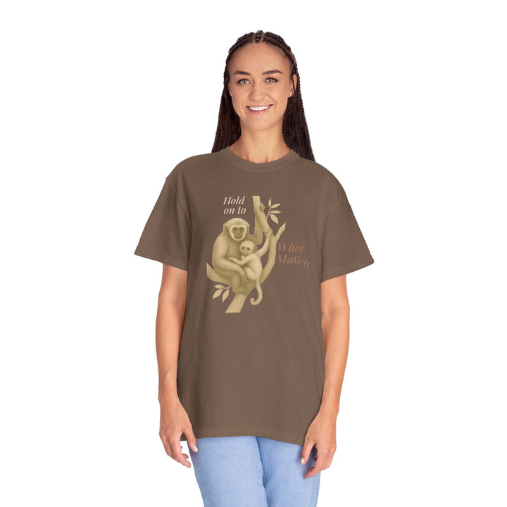 Hold on to What Matters – Gibbon | Connected & Compassionate | Sketch Series by Pure Perspective App | Eco Friendly Graphic Tee
