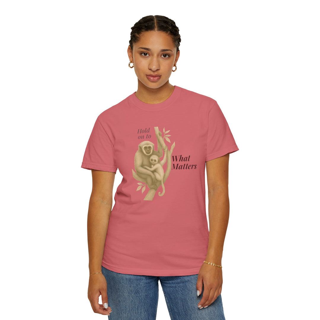 Hold on to What Matters – Gibbon | Connected & Compassionate | Sketch Series by Pure Perspective App | Eco Friendly Graphic Tee